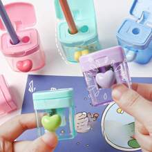 Double Hole Pencil Sharpener Pencil Sharpener Macaron Cute Four-Color Love Rotating Transparent Pencil Sharpener With Lid