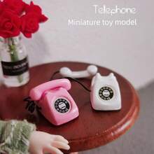 1pc 1:12 Scale Dollhouse Accessories, Mini Telephone Model For Miniature Food Toys, Diorama Scenery, Creative Decor, Toy Model, Terrarium DIY, Alloy Ornament, Christmas/New Year Gift