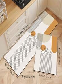 1pc Silica Gel Kitchen Mat, Modern Minimalist Geometric Lines & Color Block Pattern. White Base With Black Curved Lines In Rhythmic Design, Luxury & Fashionable Kitchen Carpet, Cushioned Anti-Fatigue, Surface Fabric, Middle Sponge Absorbent, Bottom Rubber Non-Slip, Approx. 3mm Thickness