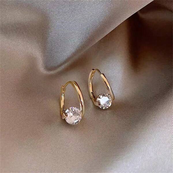 1 Pair Geometric Zirconia Earrings, Versatile & Fashionable Minimalist Ear Accessories