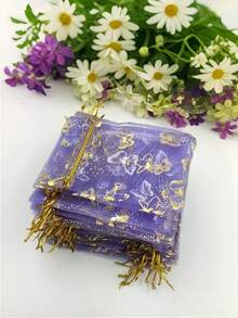 5/10/20/50/100 Pieces Butterfly Multi-Color Gauze Bags, Gift Packaging Bags, Gift Bags, Home And Daily Necessities, Nylon Bag Storage Bags, Festival And Party Supplies, Wedding Supplies, Gift Decoration Packaging, Small Packaging Bags, Jewelry And Accessory Packaging, Gift Hanging Bags, Birthday Gift Jewelry Drawstring Bags - Purple - View 4