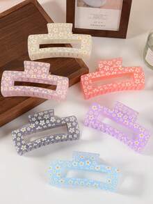 1/6 件时尚简约豹纹，心形和花朵设计大号防滑发夹，强力固定发夹，适合稀疏和浓密的头发，女士发饰 - 彩色 - 查看 1