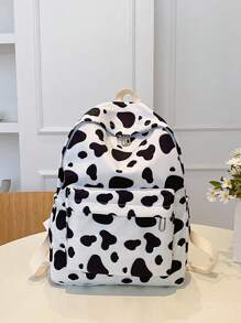 1个经典基础款大容量背包，适合返校季，带笔记本电脑隔层，时尚多功能背包，通体奶牛纹图案，优质尼龙材质，可调节肩带 - 白色 - 查看 13