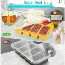 Bandeja de congelador de silicona con tapa - Moldes de silicona para congelar alimentos - Cubeta de cubitos de hielo grande, Recipiente de congelador de silicona, Congela y almacena sopas, salsas, caldos, sobras - Hace 4 porciones perfectas de 1 taza