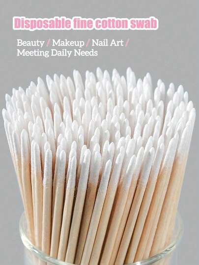 100/500/200/300/1pc Super Fine Disposable Nail Cleaning Sticks With Sharp Tip, Precise Cleaning - Small Sharp Tip Wooden Toothpick Style Nail Care Sticks, Tip Makeup Eyebrow Eyeliner Microblading Beauty Salon Small Wooden Sticks Double Headed Nail Polish Wiping Wooden Stick