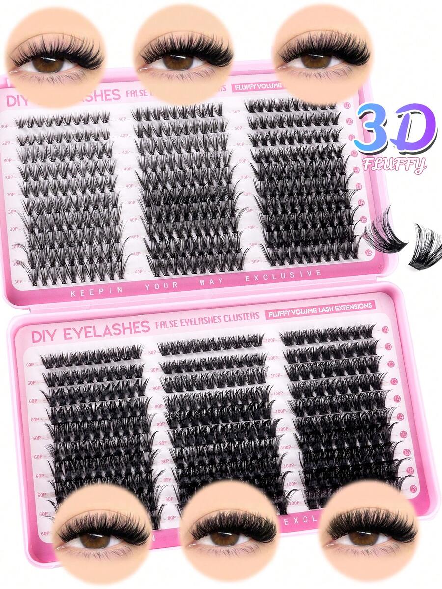 600pcs Eyelash Extension Mixed Set,10-18mm Mixed Length D Curl, Waterproof Mink Lashes, Densely Curled Lashes For DIY Eyelash Extension, Suitable For Daily Makeup Or Outings - 黑色 - 查看 1