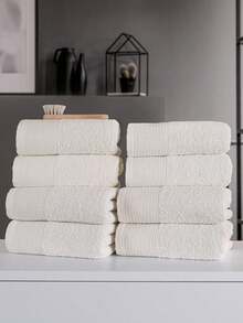 8-Piece Cotton Hand & Face Towel Set Made In Turkiye – Soft & Absorbent 50x90 Cm Towels - White - View 3