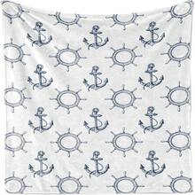 Lunarable Ships Wheel Throw Blanket, Anchors And Steering Wheels Pattern Pirates Sailors Marine Themed Print, Flannel Fleece Accent Piece Soft Couch Cover For Adults, 50 X 70, Night Blue White.Jpg - Black - View 1