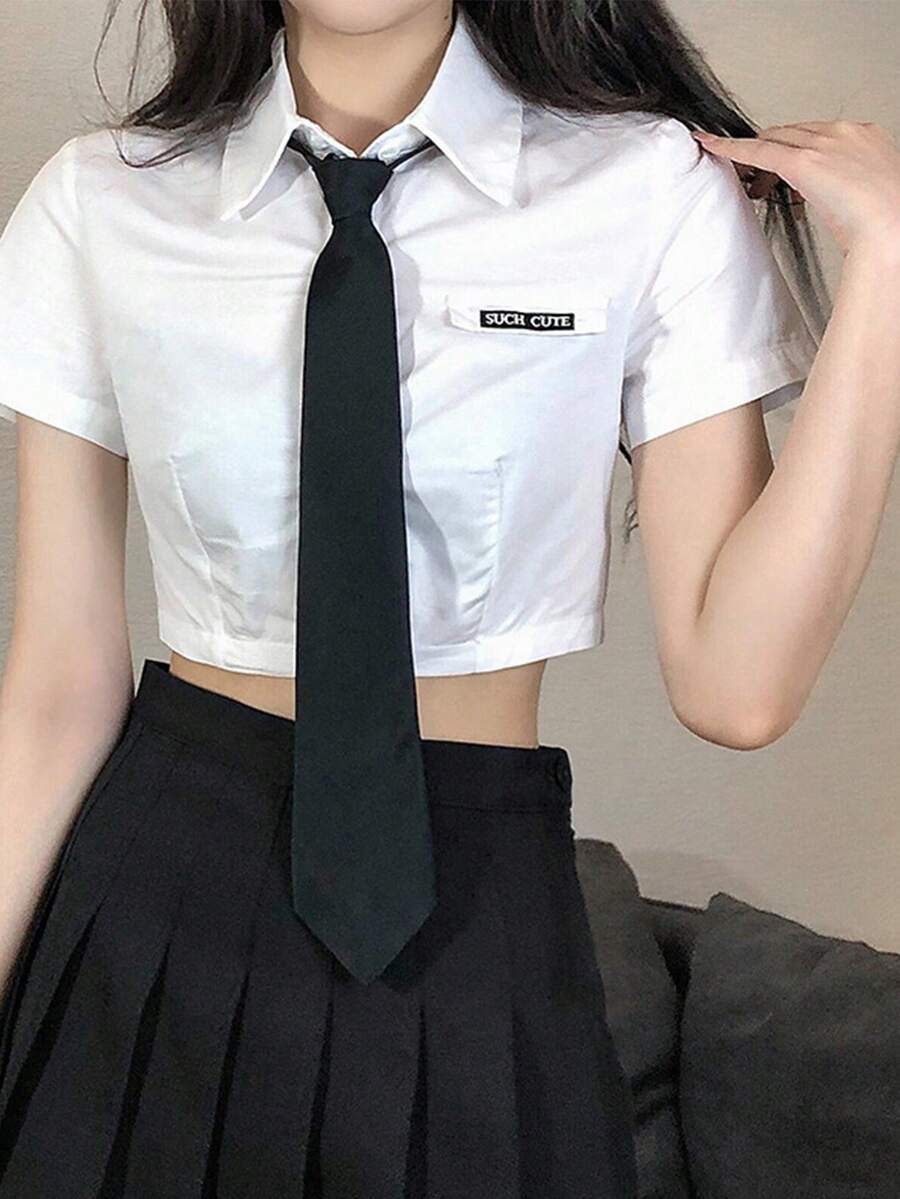 1pc Tie For Women, Korean/Japanese Style Casual Student School Uniform Accessory, No Tie Required - Black - View 1