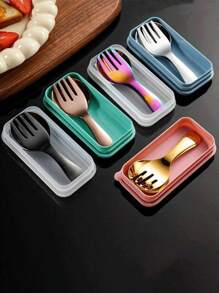 3-teiliges tragbares 304 Edelstahl Besteckset mit Gabel, Löffel und Aufbewahrungsbox, perfekt für Büro, Küche, Schule, Picknicks, Camping und Outdoor-Aktivitäten, Geschenk zum Schulanfang