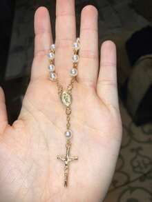 30 Pieces Baptism Rosary Acrylic Rosary Beads Ivory Color Mini Finger Rosaries Gold Plated Faux Pearls For Baptism Christening Communion Weddings Party Favors - 彩色 - 查看 3