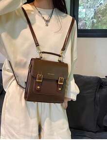 New Large Capacity Casual Mini Vintage Flap Backpack Multipurpose Shoulder Handbag, Christmas Gift For Women, School Backpack - Chocolate Brown - View 7