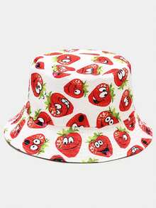 1 件女式双面几何水果印花渔夫帽，可爱百搭设计，适合户外、派对、日常穿着、防晒、轻便，适合休闲、露营和日常使用