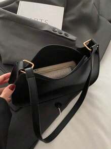 Solid Color Minimalist Zipper Closure Shou Ider Bag Stylish Simple Crescent Bag, Zipper Shoulder Bag, Faux Leather Solid Color Purse, Burg Undy Bag& New Year Ideal Gift, Fashionable Burgun Dy Bag