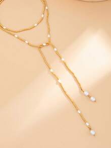 1件复古硬币灵感奢华闪亮仿珍珠串珠长项链，个性化熔岩金属圆盘流苏吊坠项链，适合女性佩戴，可用于派对、工作、通勤、送礼、日常佩戴 - 彩色 - 查看 3