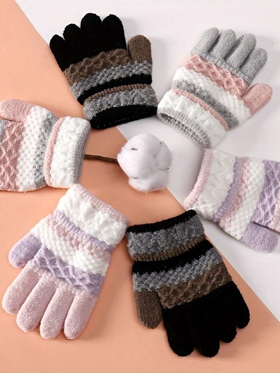 1双儿童针织手套，适合秋冬季日常佩戴 - 彩色 - 查看 1