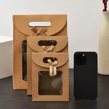 1 pieza Bolsa de regalo con lazo, estilo de ventana semitransparente, bolsa de regalo de cartulina blanca sólida