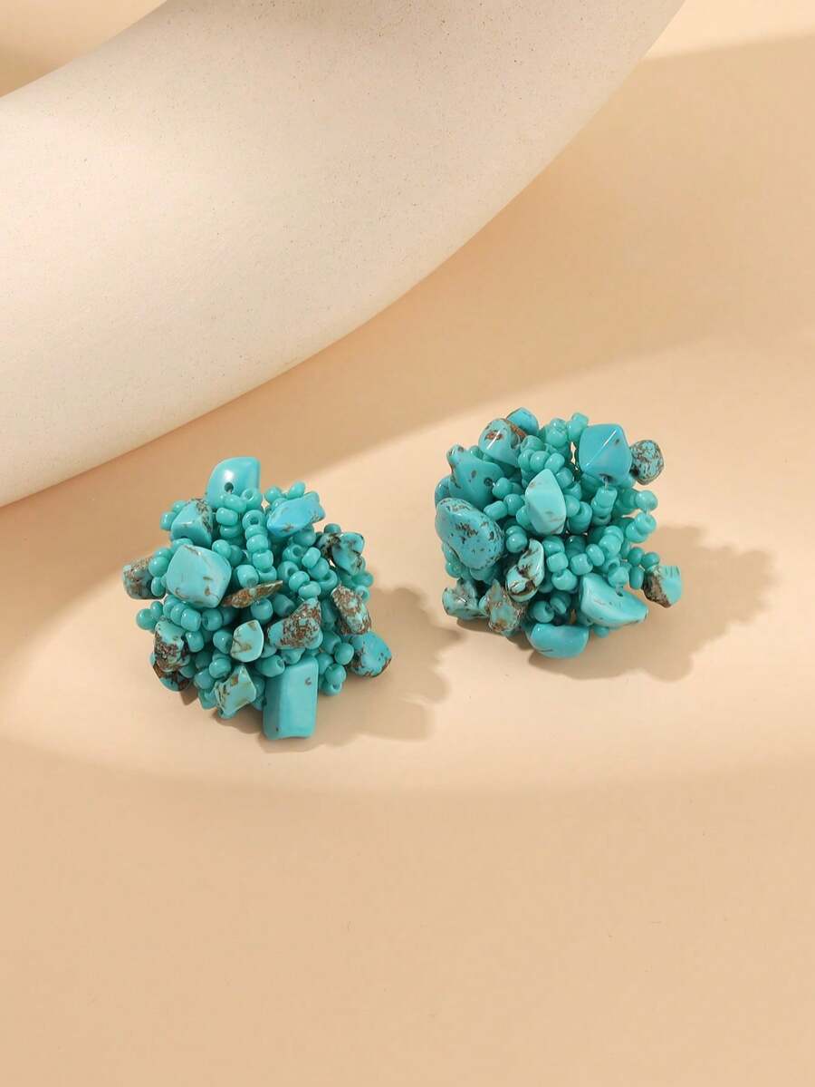 1 对手工制作的绿松石串珠耳环，每只都是独一无二的，适合作为礼物，高端耳环配件 - 綠松石色 - 查看 1