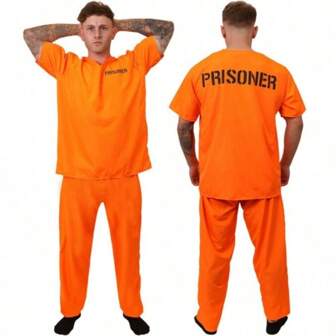 1 Set Adult Cosplay Costume, Prison Convict Outfit Halloween