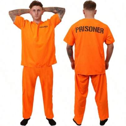 1 Set Adult Cosplay Costume, Prison Convict Outfit Halloween