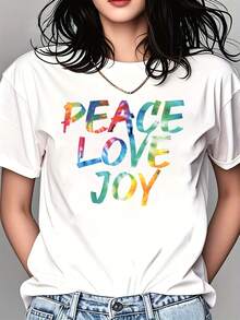 Golden Eyes Printed T-Shirt, Casual Round Neck Short Sleeve Cotton Casual Streetwear 220g - 白色 - 查看 1