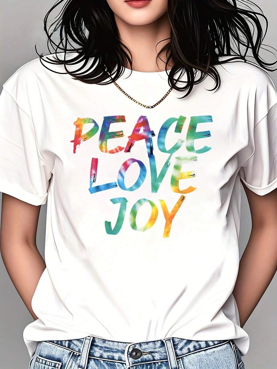 Golden Eyes Printed T-Shirt, Casual Round Neck Short Sleeve Cotton Casual Streetwear 220g - 白色 - 查看 1