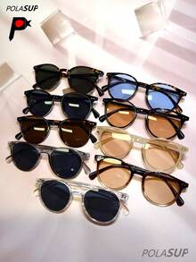 POLASUP 1pc Personalized Fashion Versatile Round Frame Fashion Glasses, Retro 60s Hong Kong Style Fashion Glasses For Women, New Fashion High-End Rivet Round Frame Fashion Glasses, Chic Minimalist Rivet Polarized Fashion Glasses, Classic European & American Style Round Shape Shades - 彩色 - 查看 12