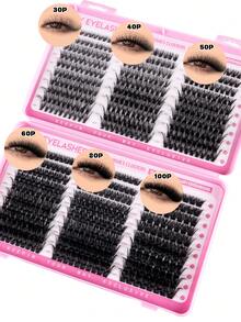 600pcs Eyelash Extension Mixed Set,10-18mm Mixed Length D Curl, Waterproof Mink Lashes, Densely Curled Lashes For DIY Eyelash Extension, Suitable For Daily Makeup Or Outings - 黑色 - 查看 10