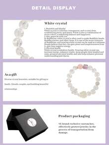 [VE] 1pc High-Quality 925 Sterling Silver Natural White Crystal Bracelet, Amethyst & Rose Quartz For Positive Energy, Paired With Yellow Citrine Nine-Tailed And Green Moonstone. Suitable For Self, Bestie, Girlfriend, Friend, Or Mom. Jewelry Colors Are Random. - Bracelet - View 5