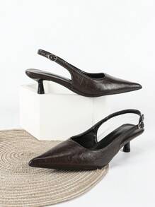 2025秋冬季4厘米棕色高跟鞋，套脚式派对正装鞋，细高跟礼服鞋，猫跟鞋，优雅 - 棕色 - 查看 4