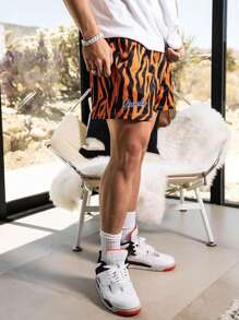 Pantalones cortos de baloncesto casuales de ajuste casual con estampado de rayas de tigre para hombres, para primavera y verano, escuela