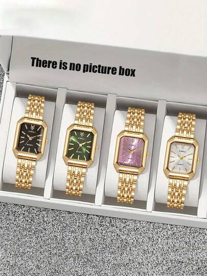1 件/套时尚百搭不锈钢表带女士手表，商务休闲方形石英腕表，适合日常搭配、生日、送给她的礼物、周年纪念、年终促销、单身节、万圣节促销和其他节日礼物
