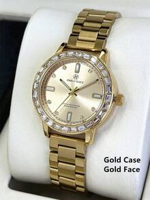 1 pièce Montre femme Pablo Raez, bijoux en or 18 carats, accessoire de plage en acier inoxydable, montre de luxe pour femme, montre de robe vintage, couleur or IPG, non décolorante, design original charmant, quartz, or à la mode, haute qualité, montre-bracelet populaire pour fille - Taille Unique - Voir 16