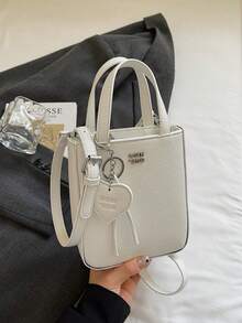 1pc Women's Solid Color PU Handbag, Zipper Closure Fashion Bag Suitable For Dating And Gifts - Beige - View 7