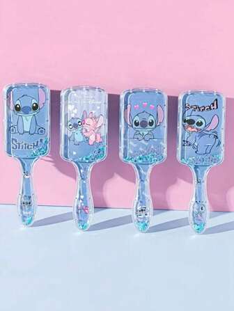 1 Set di 1, 4 stili, Pettine quadrato Disney Stitch, adatto per ragazze - Setole in gomma durevoli, adatto per tutti i tipi di capelli, perfetto per uso quotidiano o regali per le vacanze, setole in plastica, manico in ABS, accessori per capelli stile pettine