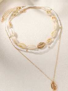 3pcs/Set Fashionable Shell Necklace Set, Suitable For Beach, Party And Vacation Wear - Multicolor - View 2