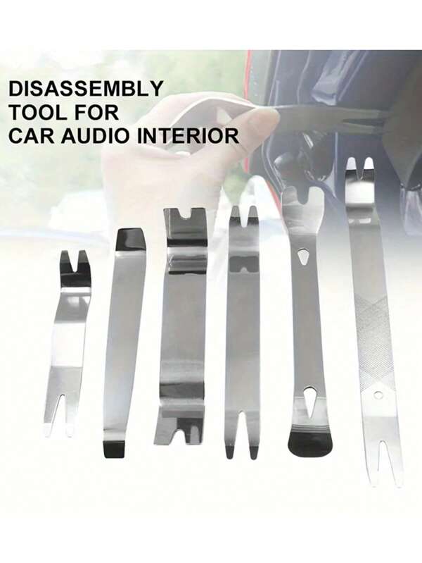 Ensemble d'outils de démontage de décoration automobile 6 pièces, un kit de barres de démontage en acier pour le démontage des intérieurs, des panneaux de porte et des stéréos de voiture, fabriqué en acier inoxydable robuste et durable.