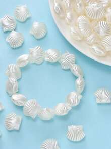 30 件亚克力蛤壳隔珠小贝壳珠白色塑料沙滩扇贝贝壳工艺散珠适用于 DIY 珠宝制作套件