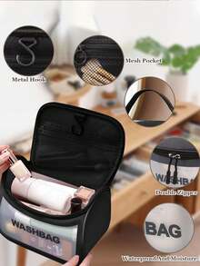 1 件透明 PVC 化妆包，用于化妆工具字母化妆包，防水便携式雪尼尔字母拉链化妆收纳包，简约首字母贴片旅行化妆包，女士浴室洗漱包，送给妈妈的礼物，沙滩包，沙滩必需品，沙滩巾收纳包，沙滩配件，沙滩用品，假日包，冬季和秋季度假必备品，情人节