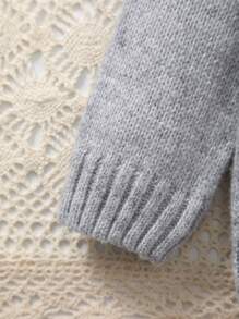 Women's Knitted Crew Neck Sweater With Cute Cat Pattern - Grey - View 5