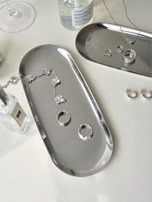 1pc Silver Luxurious Metal Storage Tray Heart Shaped Jewelry Display Tray Home Decoration Serving Plate Craft For Table Organizer Oval For Women Storage Organizer Travel Essentials Back To School Dormitory Storage Fall Decor,Room Decor - Silver - View 12