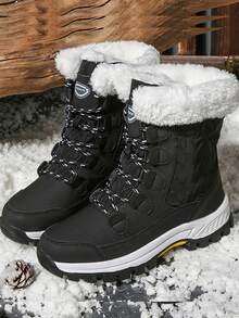 STARNOVO 1双女士白色雪地靴，2025冬季户外雪地鞋，女士保暖加厚高帮踝靴，防滑雪地旅行高帮雪地靴 - 黑與白 - 查看 1