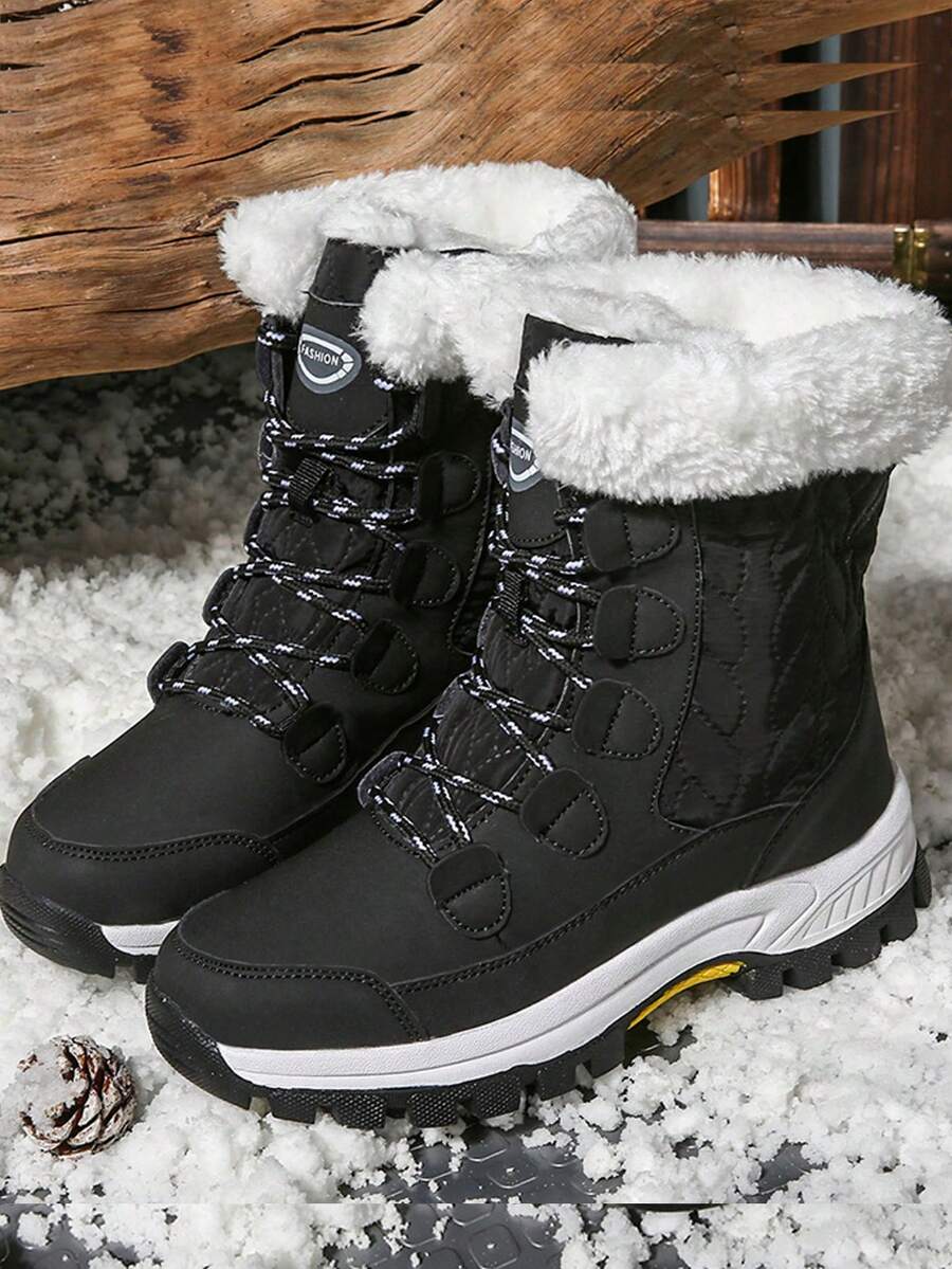 STARNOVO 1双女士白色雪地靴，2025冬季户外雪地鞋，女士保暖加厚高帮踝靴，防滑雪地旅行高帮雪地靴 - 黑與白 - 查看 1