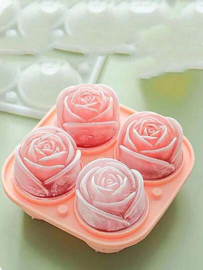 1个四格玫瑰花冰格，多用途巧克力、果冻、冰块模具，适用于房车派对、厨房冰箱，也适合烘焙、返校季、夏季冰盒和冰格，硅胶玫瑰花冰格 - 浪漫鸡尾酒配件，适用于金汤力、香槟，可重复使用，派对装饰，素食厨房必备，圣诞礼物，花卉图案酒吧工具