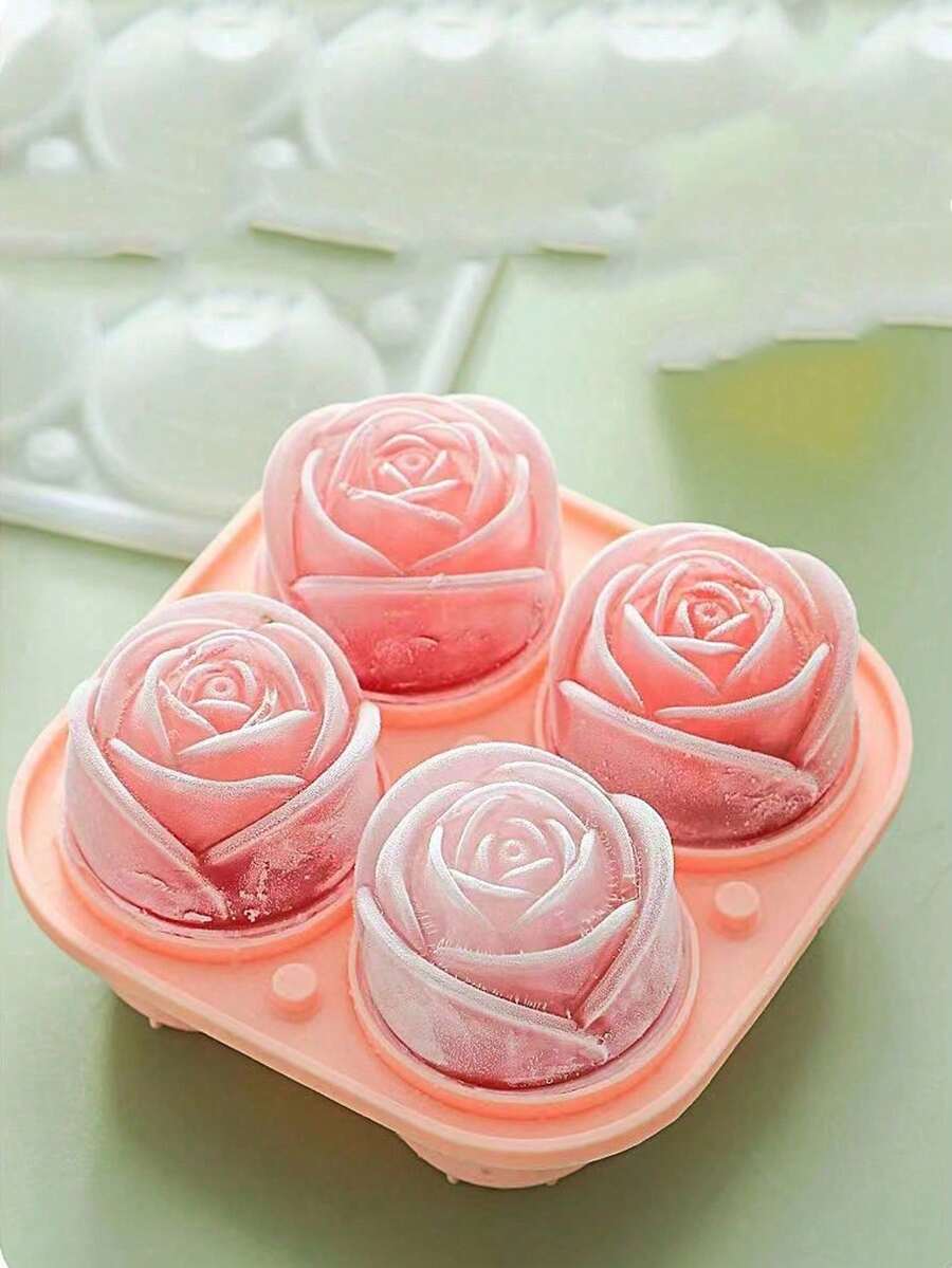 1pc 4-Cavity Rose Flower Ice Cube Tray, Multipurpose Chocolate, Jelly, Ice Cube Mold Tray For RV Party, Kitchen Fridge, Suitable For Baking, Back To School, Summer Ice Box And Tray, Silicone Rose Flower Ice Cube Tray - Romantic Cocktail Accessory For Gin & Tonic, Champagne, Reusable Party Decor, Essential For Vegan Kitchen, Christmas Gift, Floral Pattern Bar Tool - Multicolor - View 1