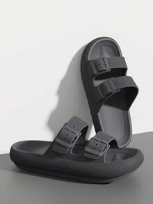 Papuci de casă pentru bărbați, cu vârful deschis, respirabili, anti-transpirație, anti-alunecare, pentru interior și exterior, culoare uni, talpă groasă, ușoară, durabilă, confortabilă pentru bărbați și femei - Gri - Vizualizare 6