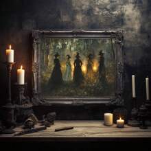 1 pieza, Arte de pared de lienzo de Halloween, Impresión de arte de pared de bruja vintage, Descarga de arte de pared de estilo melancólico, Decoración de estilo rural de arte oscuro, Adecuado para otoño, Halloween, Temporada de fantasía y terror, Decoración de bruja