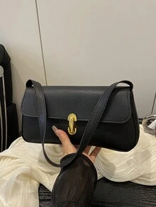 女士亮面漆皮单肩包，适合购物、约会、聚会，2025年新款金属旋锁翻盖斜挎包