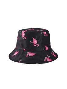 1 Stück Mode Flamingo Muster umkehrbarer Fischerhut, unisex Outdoor Lässig Sonnenhut, geeignet für den Urlaub