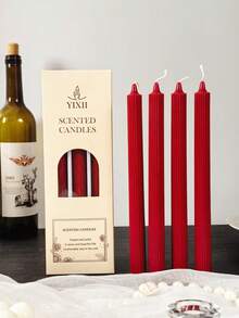 4支圣诞长香氛蜡烛，10英寸粉色无烟香氛锥形烛台，石蜡材质，棉芯，燃烧时间8小时，家居装饰，烛台礼品 - 酒紅色 - 查看 9